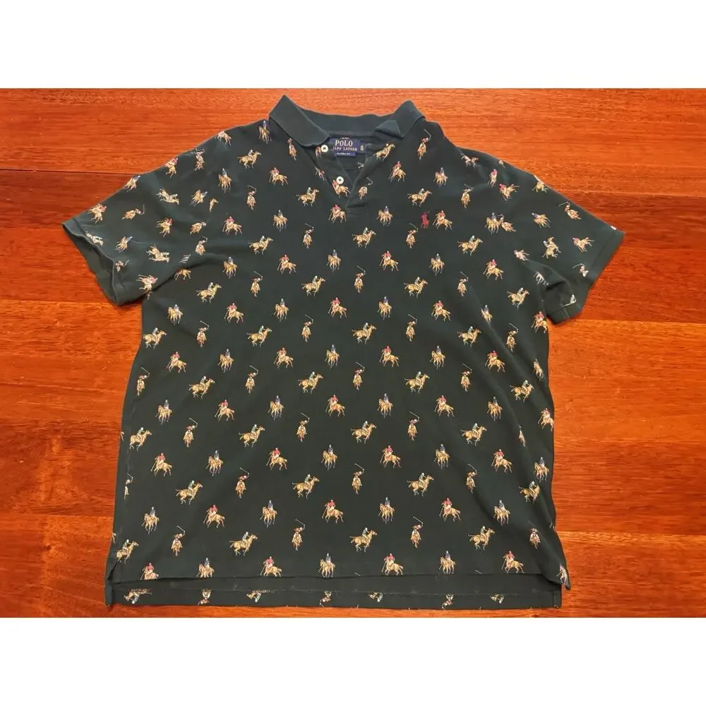 XL Polo Ralph Lauren All Over Print AOP Pony Racers Horse Logo Green